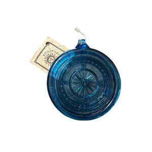 New NWT Kitras Art Glass Blue Compass Suncatcher 3 3/4” Diameter